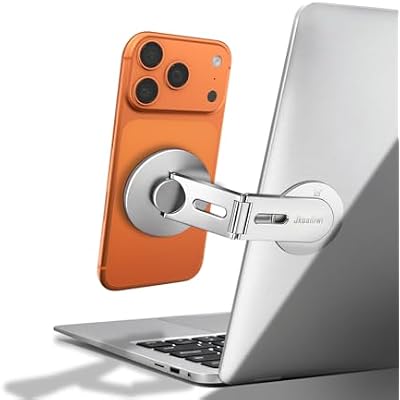 Magnetic Phone Holder for Laptop & Monitor, Foldable Hidden Side Mount, 360 Adjustable Continuity Camera Mount for MagSafe iPhone 12-17 Air Pro Max, Fits for Tesla Model 3Y, Silver