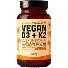 sapling Vegan Vitamin D3 + K2 Supplement with MCT Oil from Coconut - 4000 IU Vitamin D and 100mcg Vitamin K2 as Mk7 - Calcium Absorption, Bone Strength, and Immune Health Support* - 60 Softgels