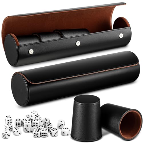 Liliful 2 Set Leather Dice Cups Include 10 Leather Game Cups, 50 Dice and 2 Storage Case with Magnetic Closure, Liars Game Gift for Party, Craps, Backgammon Black