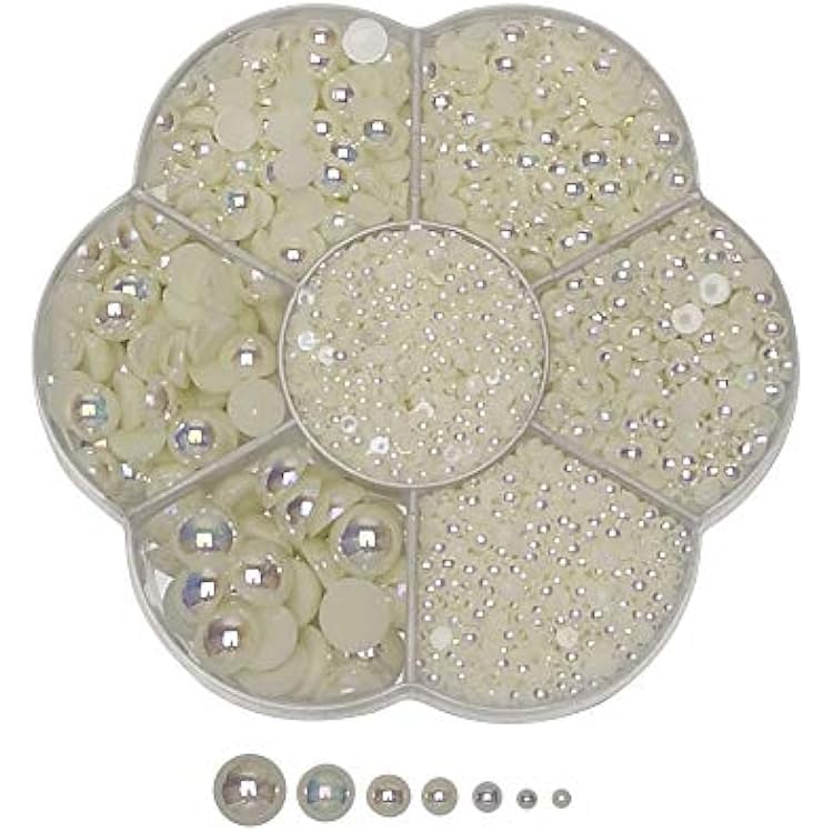 Chenkou Craft 3000PCS 1 Box Beige Round Flatback Imitation Half Pearls Bead Loose Beads Gem Beige Half Ball