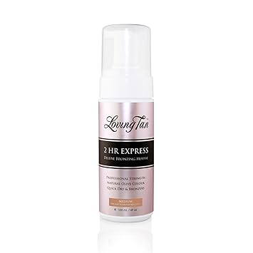 Loving Tan 2 HR Express Self Tanning Mousse, Medium - Streak Free, Natural, Professional Quality - 5+ Sunless Self Tanner Applications per Bottle, Cruelty Free, Naturally Derived DHA - 4 FL Oz