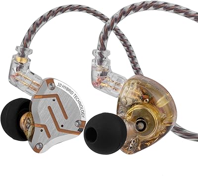 Linsoul KZ ZS10 Pro, 4BA+1DD 5 Driver in Ear Monitor, HiFi Wired Earbuds, Gaming Earbuds, Hybrid IEM Earphones with Stainless Steel Faceplate, Detachable Cable for MusicianWithout Mic, Glare Yellow