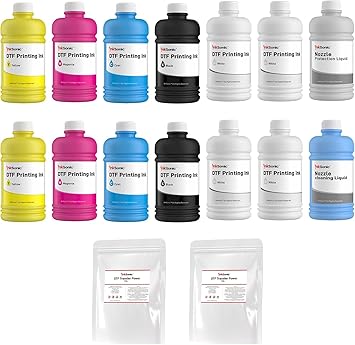 InkSonic DTF 3000ML Ink & Powder Kit Supplies, Premium Transfer Solution for PET Film, Refill Supplies Compatible with DTF Printers L1800, R1390, L805, L800, DX5, DX7, XP600, I3200, TX800