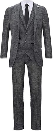 Mens Classic 3 Piece Herringbone Peaky Blinders Tweed Suit