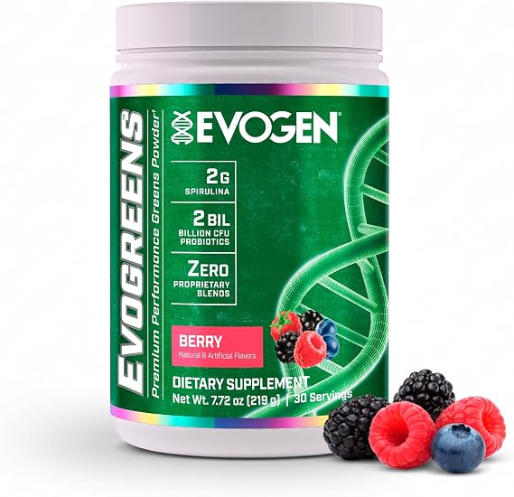 Evogen Evogreens - Super Greens Powder | Promotes Recovery, Wellness & Immune Health | Greens Superfood Powder with Spirulina, Probiotics, Pomanox Pomegranate Extract | Berry | 30 Servings