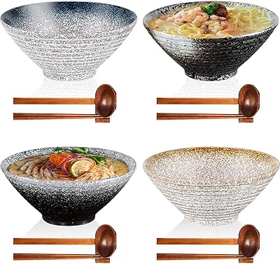 Ceramic Japanese Ramen Bowls Large Japanese Ramen Bowls 4 Sets 16 Piece 40 oz Deep Noodle Soup Bowls Porcelain Pho Bowls with Chopsticks Spoons Holder for Salad Cereal Udon Soba Pho Asian Noodles