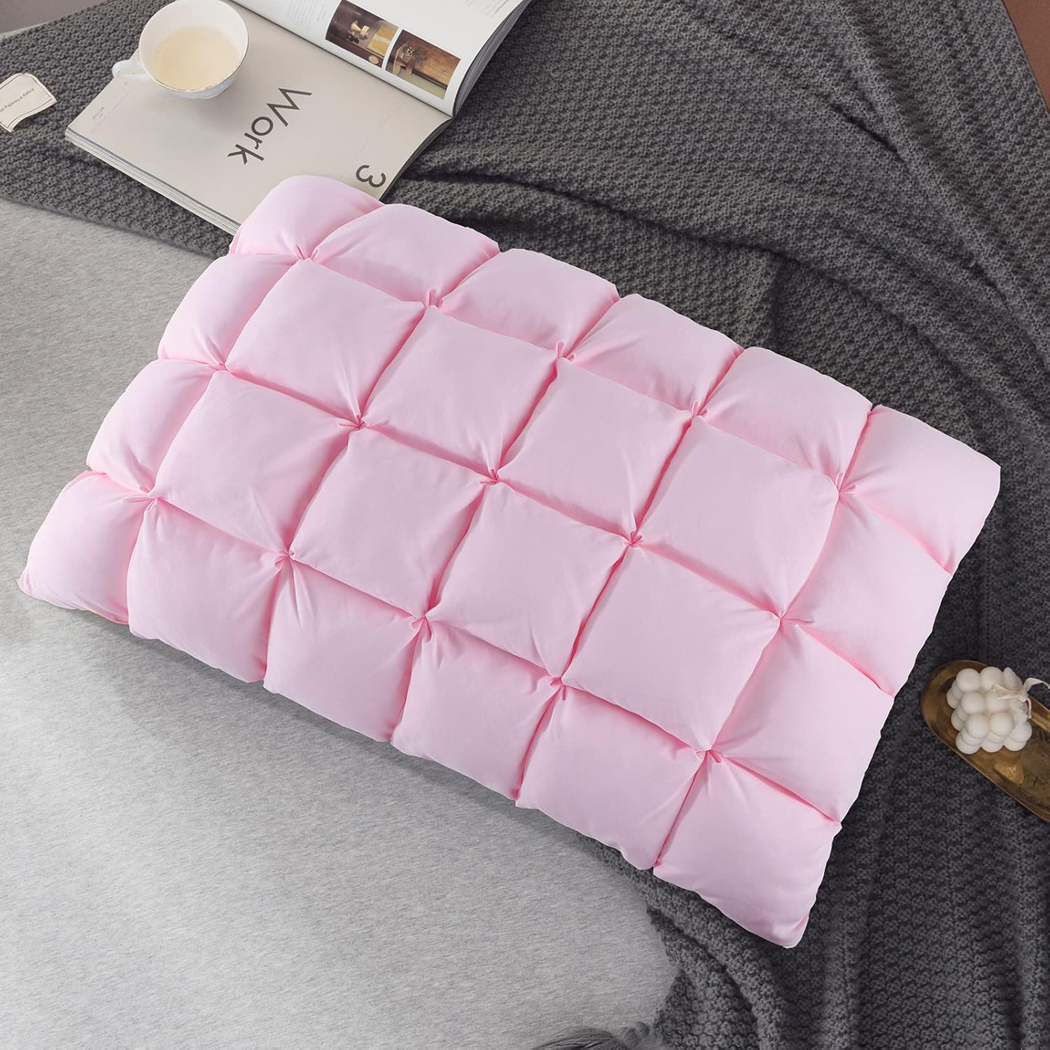 YOUR MOON Soft Pillows for Sleeping, Support Bed Pillows, Fluffy Down Alternative Pillow, Luxury Hotel Gel Pillows for Side Sleeping Queen Size Pink